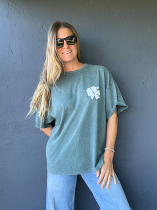 Hibiscus SB OMMS Oversized Tee-Green/White - The Salty BabeGraphic Tee Shirts