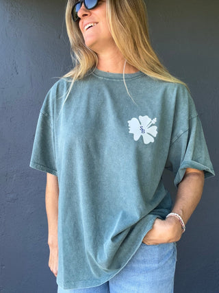 Hibiscus SB OMMS Oversized Tee-Green/White - The Salty BabeGraphic Tee Shirts