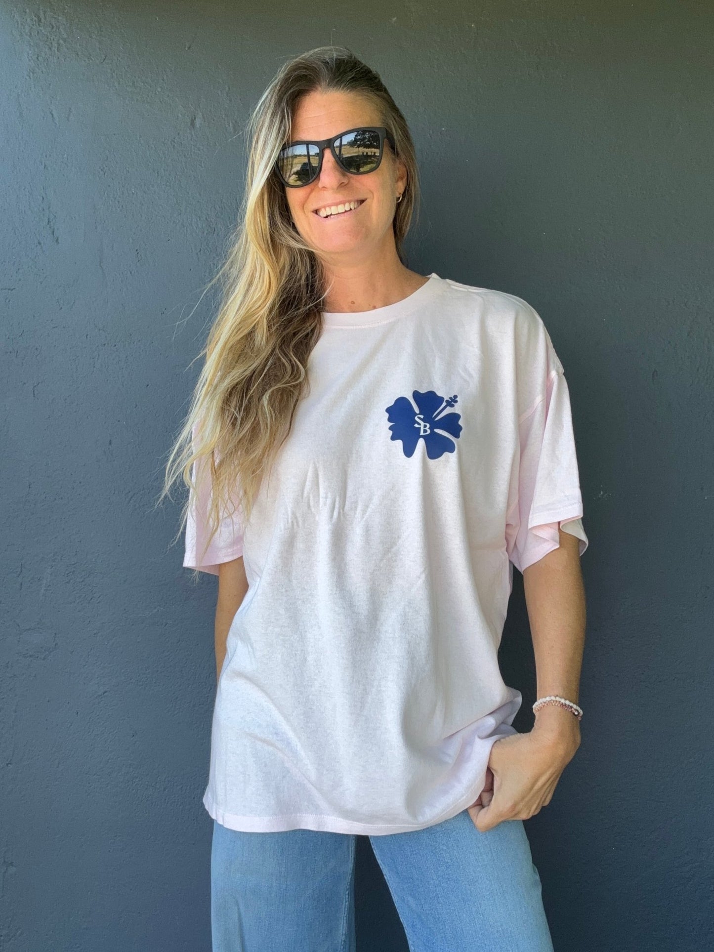 Hibiscus SB OMMS Oversized Tee-Pink/Navy - The Salty BabeGraphic Tee Shirts