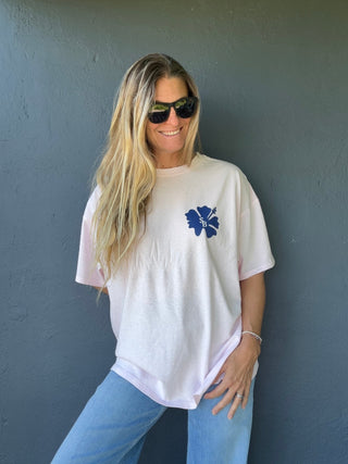 Hibiscus SB OMMS Oversized Tee-Pink/Navy - The Salty BabeGraphic Tee Shirts