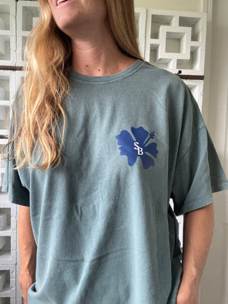 Hibiscus SB Oversized Tee-Green/Navy - The Salty BabeGraphic Tee Shirts