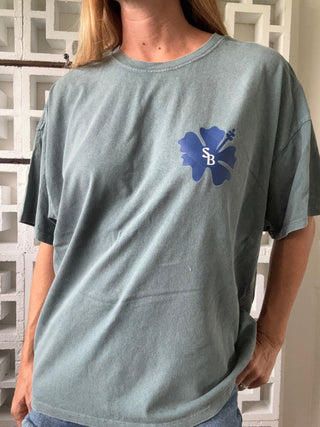 Hibiscus SB Oversized Tee-Green/Navy - The Salty BabeGraphic Tee Shirts