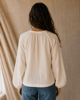 Huckleberry Braided Trim Blouse-Ecru - The Salty BabeLong Sleeve Tops
