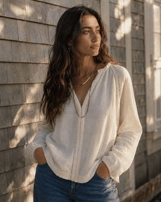 Huckleberry Braided Trim Blouse-Ecru - The Salty BabeLong Sleeve Tops