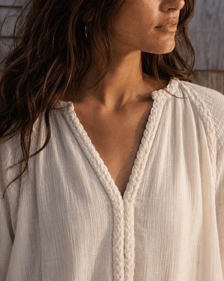Huckleberry Braided Trim Blouse-Ecru - The Salty BabeLong Sleeve Tops