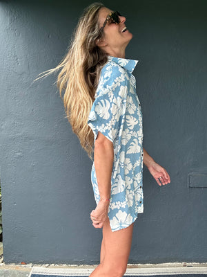 BENOA Aloha Shirt Dress- Blue Hawaii