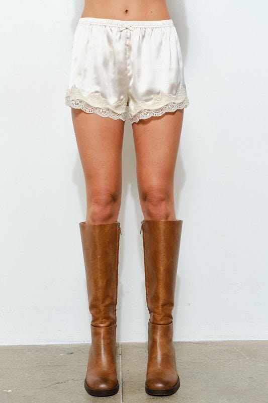 Isla Lace Trim Satin Shorts - The Salty BabeShorts