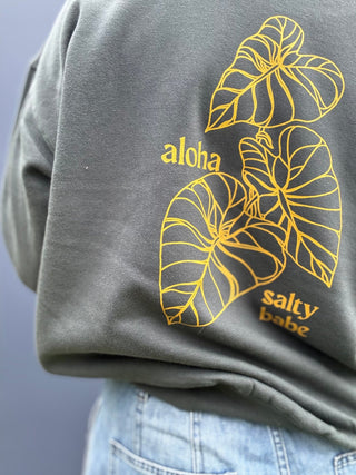 Kalo Aloha Crewneck Sweatshirt - Green Palm - The Salty BabeFleece Tops