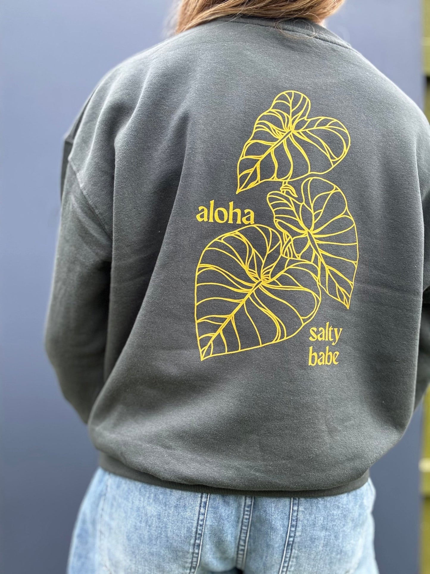 Kalo Aloha Crewneck Sweatshirt - Green Palm - The Salty BabeFleece Tops