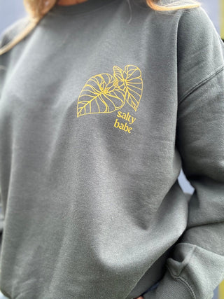 Kalo Aloha Crewneck Sweatshirt - Green Palm - The Salty BabeFleece Tops