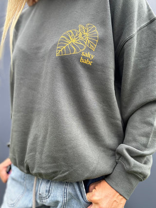 Kalo Aloha Crewneck Sweatshirt - Green Palm - The Salty BabeFleece Tops