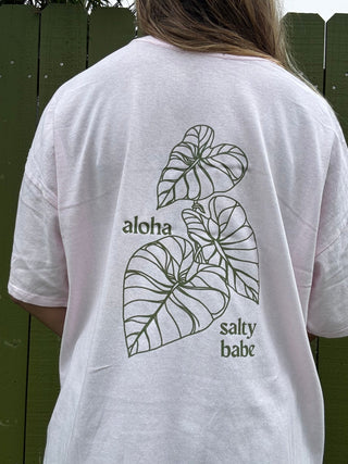 Kalo Aloha Oversized Tee - Sunset Pink/Green Palm - The Salty BabeGraphic Tee Shirts