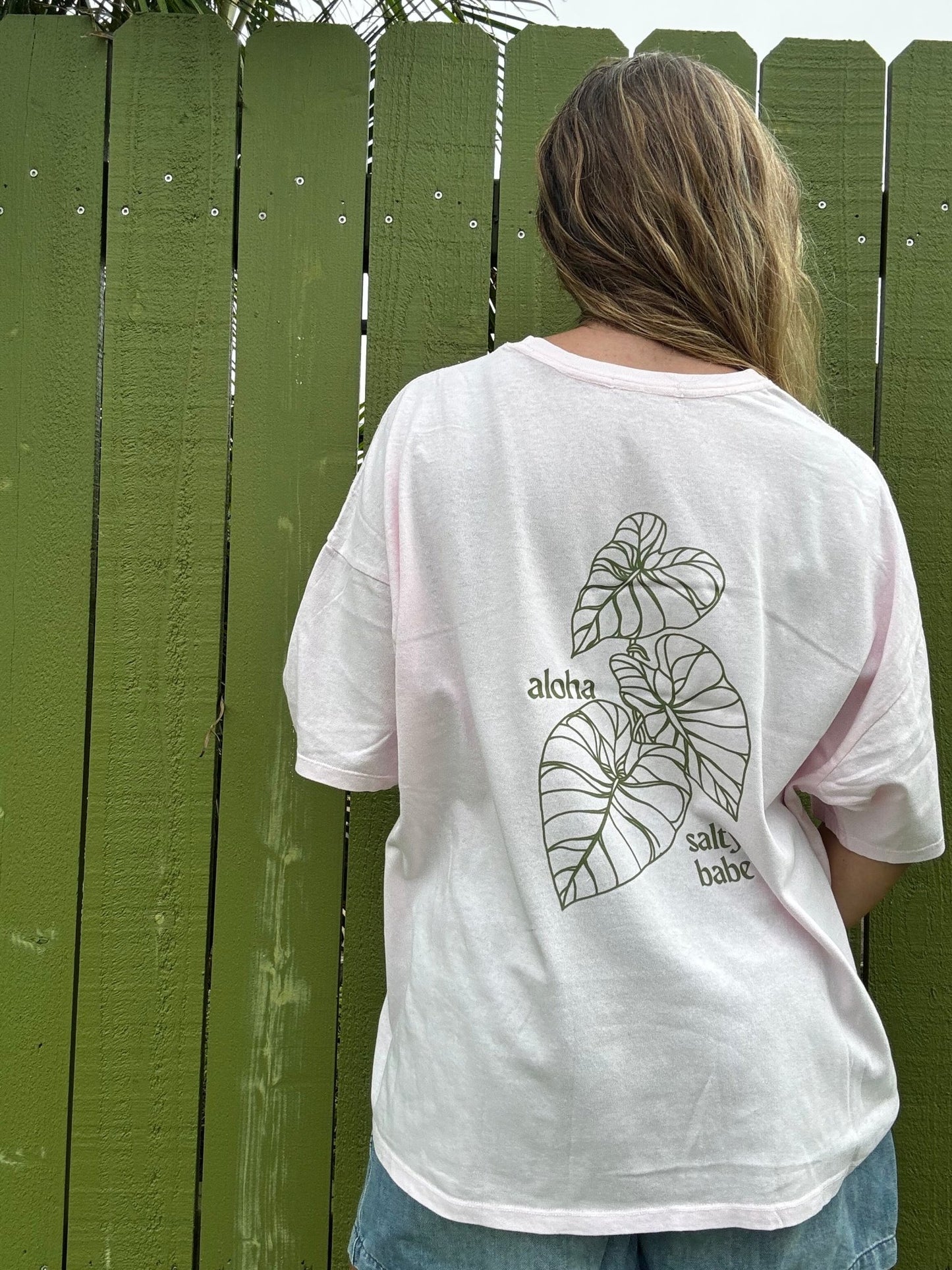 Kalo Aloha Oversized Tee - Sunset Pink/Green Palm - The Salty BabeGraphic Tee Shirts
