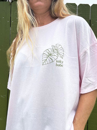 Kalo Aloha Oversized Tee - Sunset Pink/Green Palm - The Salty BabeGraphic Tee Shirts