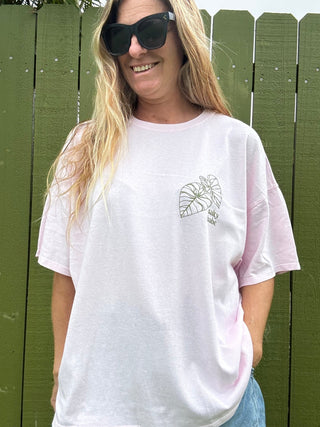 Kalo Aloha Oversized Tee - Sunset Pink/Green Palm - The Salty BabeGraphic Tee Shirts