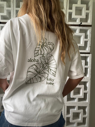 Kalo Aloha Oversized Tee-White/Green - The Salty BabeGraphic Tee Shirts