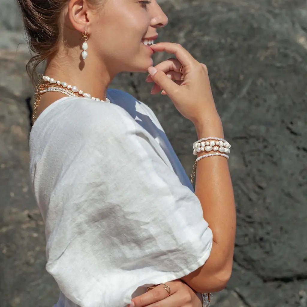 KE ALOHA Asymmetrical Pikake & Pearl Earrings - Huali - The Salty BabeJewelry