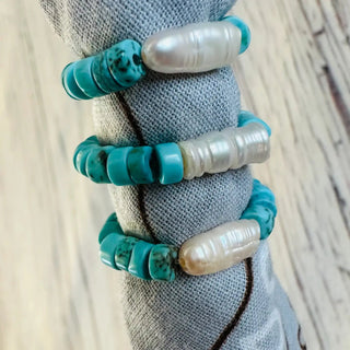 Keshi Pearl Turquoise Bandana Stretch Charm - The Salty BabeAccessories