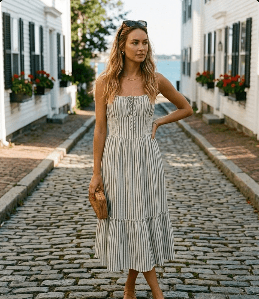 Keyhole Stripe Midi Dress - The Salty BabeDresses