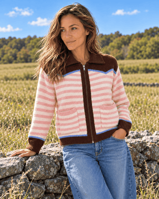 Lasso Line Zip Sweater-Brown | The Salty Babe
