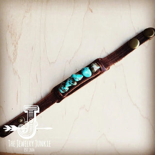 Leather Narrow Cuff with Blue Turquoise Chunks - The Salty BabeJewelry