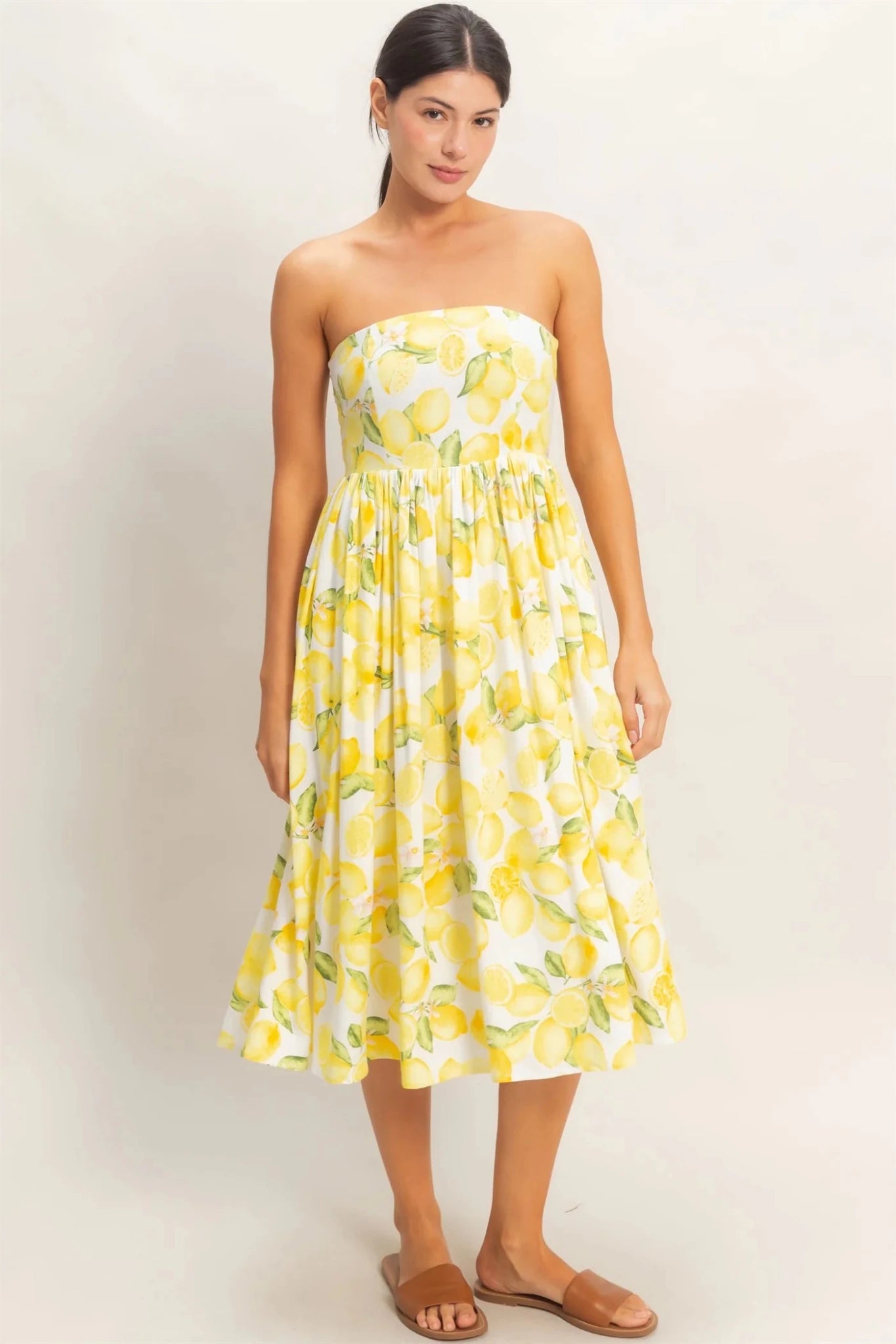 Lemon Bloom Strapless Midi Dress - The Salty BabeDresses