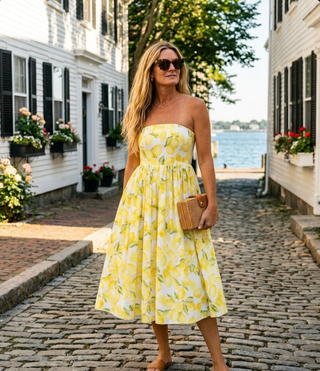 Lemon Bloom Strapless Midi Dress - The Salty BabeDresses