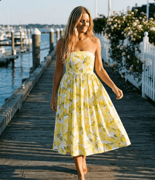 Lemon Bloom Strapless Midi Dress - The Salty BabeDresses