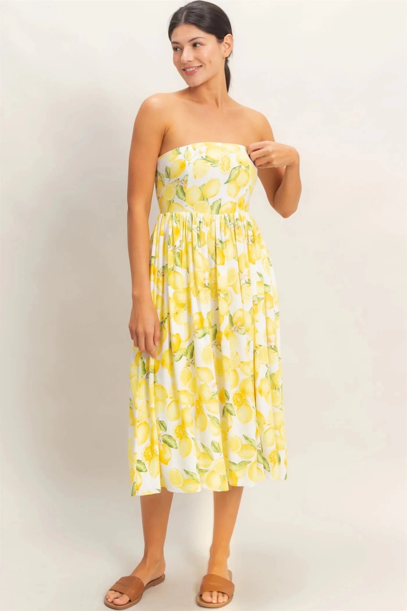 Lemon Bloom Strapless Midi Dress - The Salty BabeDresses