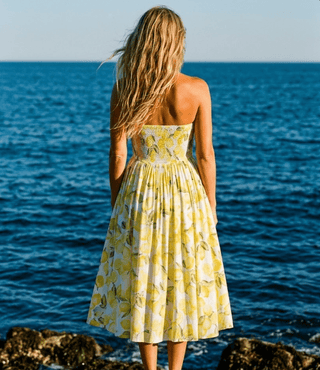 Lemon Bloom Strapless Midi Dress - The Salty BabeDresses