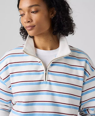 LEVI'S Everyday Quarter Zip Sweatshirt - Ruby Stripe Alaskan Blue - The Salty BabeSweatshirt
