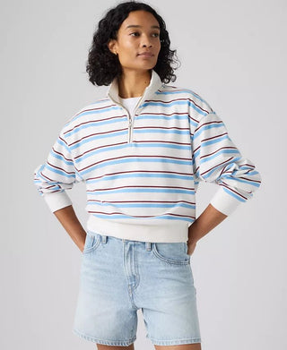 LEVI'S Everyday Quarter Zip Sweatshirt - Ruby Stripe Alaskan Blue - The Salty BabeSweatshirt