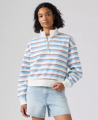 LEVI'S Everyday Quarter Zip Sweatshirt - Ruby Stripe Alaskan Blue - The Salty BabeSweatshirt