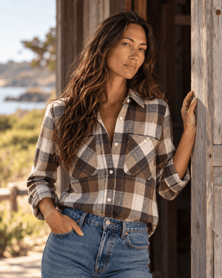 Lewis Flannel Shirt- Cream Brown Plaid | The Salty Babe