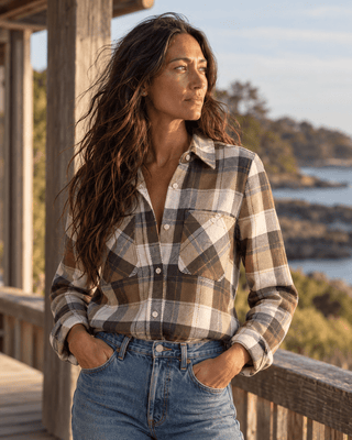 Lewis Flannel Shirt- Cream Brown Plaid | The Salty Babe