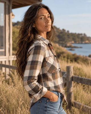 Lewis Flannel Shirt- Cream Brown Plaid | The Salty Babe