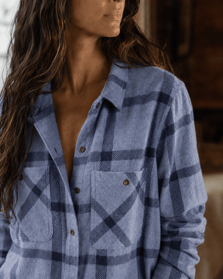 Lewis Flannel Shirt- Navy Windowpane - The Salty BabeLong Sleeve Tops