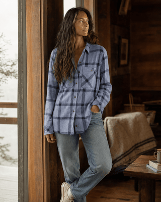 Lewis Flannel Shirt- Navy Windowpane - The Salty BabeLong Sleeve Tops