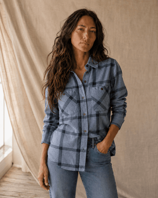 Lewis Flannel Shirt- Navy Windowpane - The Salty BabeLong Sleeve Tops
