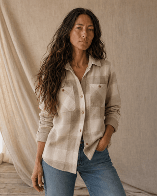 Lewis Flannel Shirt- Sand Taupe Plaid - The Salty BabeLong Sleeve Tops