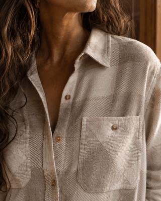 Lewis Flannel Shirt- Sand Taupe Plaid - The Salty BabeLong Sleeve Tops
