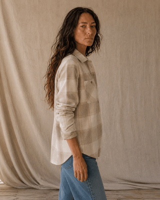 Lewis Flannel Shirt- Sand Taupe Plaid - The Salty BabeLong Sleeve Tops