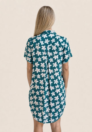 LOKAHI Aloha Shirt Dress - Teal Hibiscus - The Salty BabeDresses