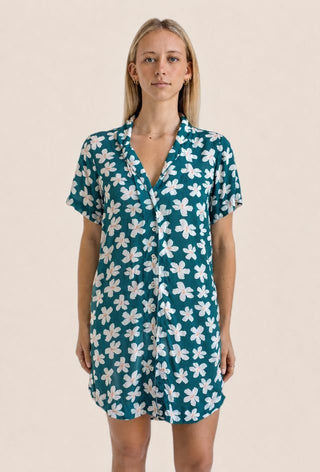 LOKAHI Aloha Shirt Dress - Teal Hibiscus - The Salty BabeDresses
