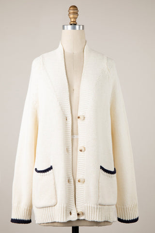 Lucky Lobster Cardigan - Cream/Navy - The Salty BabeSweaters
