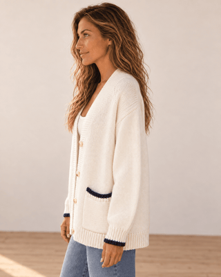 Lucky Lobster Cardigan - Cream/Navy - The Salty BabeSweaters