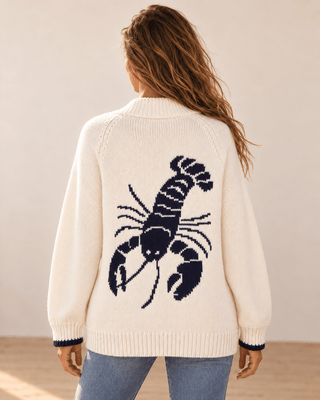 Lucky Lobster Cardigan - Cream/Navy - The Salty BabeSweaters