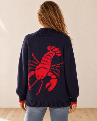 Lucky Lobster Cardigan - Navy/Red - The Salty BabeSweaters