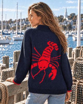 Lucky Lobster Cardigan - Navy/Red - The Salty BabeSweaters