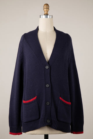Lucky Lobster Cardigan - Navy/Red - The Salty BabeSweaters